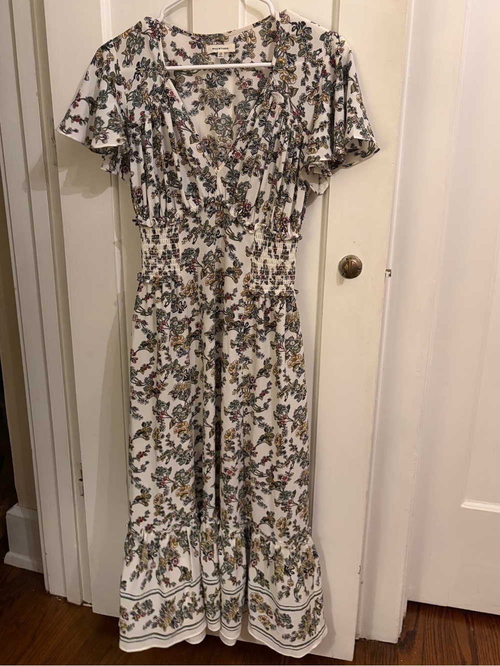 Max Studio White Floral V-Neck Maxi Dress